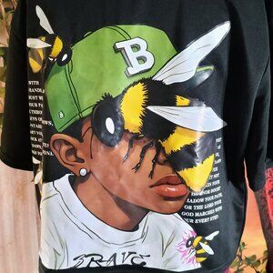 Romwe Sz L Black Men's Graphic Print Short Sleeve T-Shirt Tee Top Casual Cool